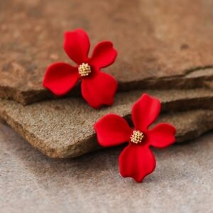 Boho Red painted metal Flower Stud Earrings